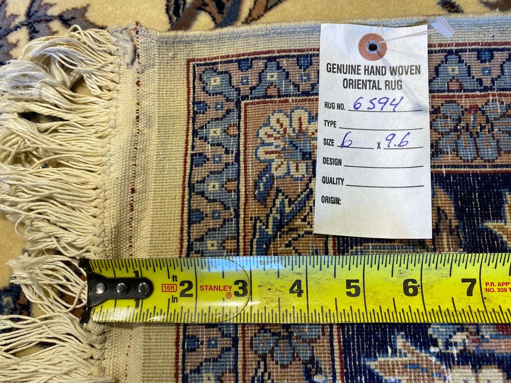 6 x 9.6 New Sarouk Rug Handmade Wool Ivory Blue #F-6594