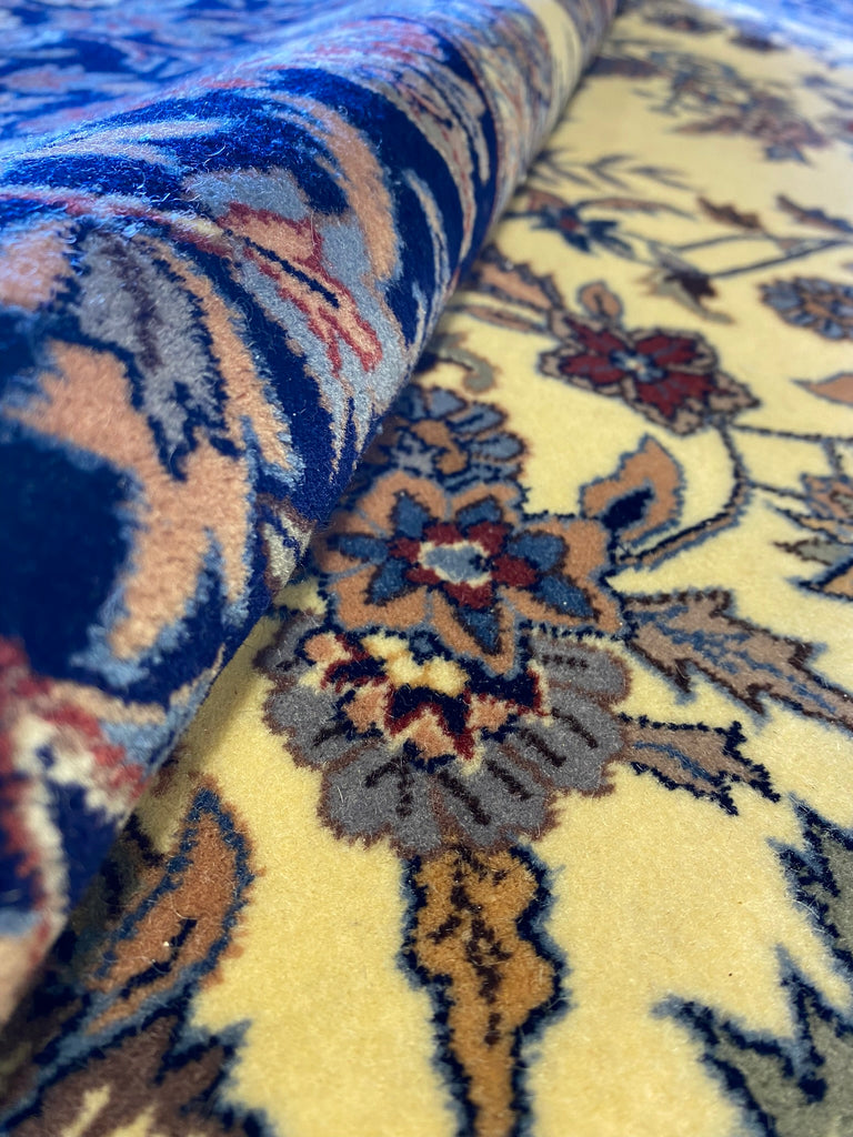 6 x 9.6 New Sarouk Rug Handmade Wool Ivory Blue #F-6594