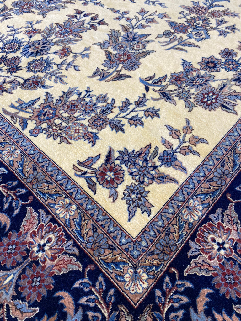 6 x 9.6 New Sarouk Rug Handmade Wool Ivory Blue #F-6594