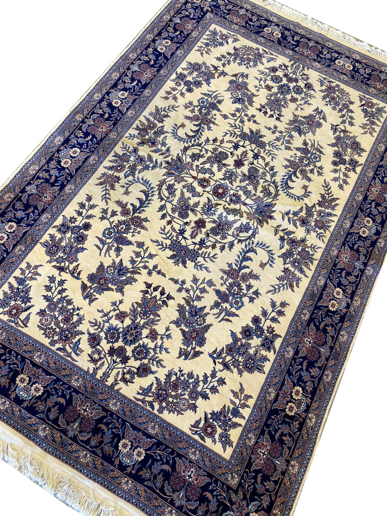 6 x 9.6 New Sarouk Rug Handmade Wool Ivory Blue #F-6594