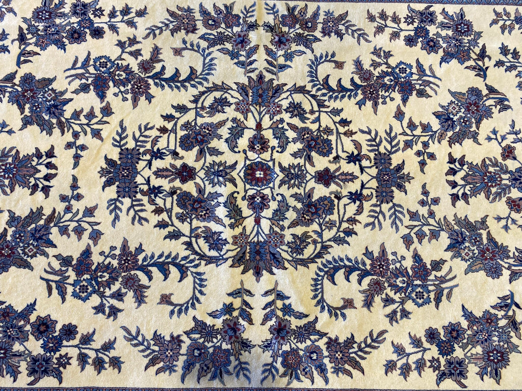 6 x 9.6 New Sarouk Rug Handmade Wool Ivory Blue #F-6594