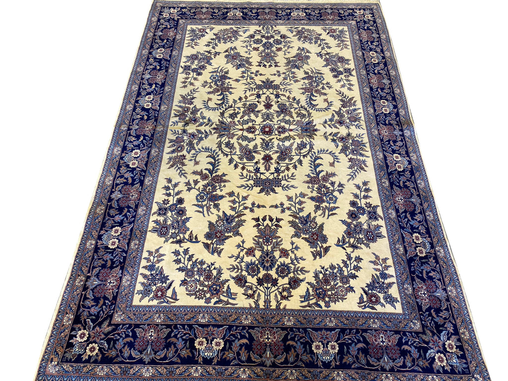 6 x 9.6 New Sarouk Rug Handmade Wool Ivory Blue #F-6594