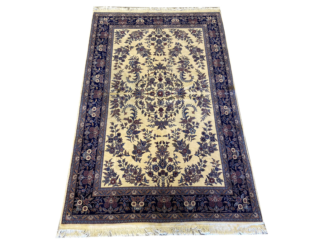 6 x 9.6 New Sarouk Rug Handmade Wool Ivory Blue #F-6594