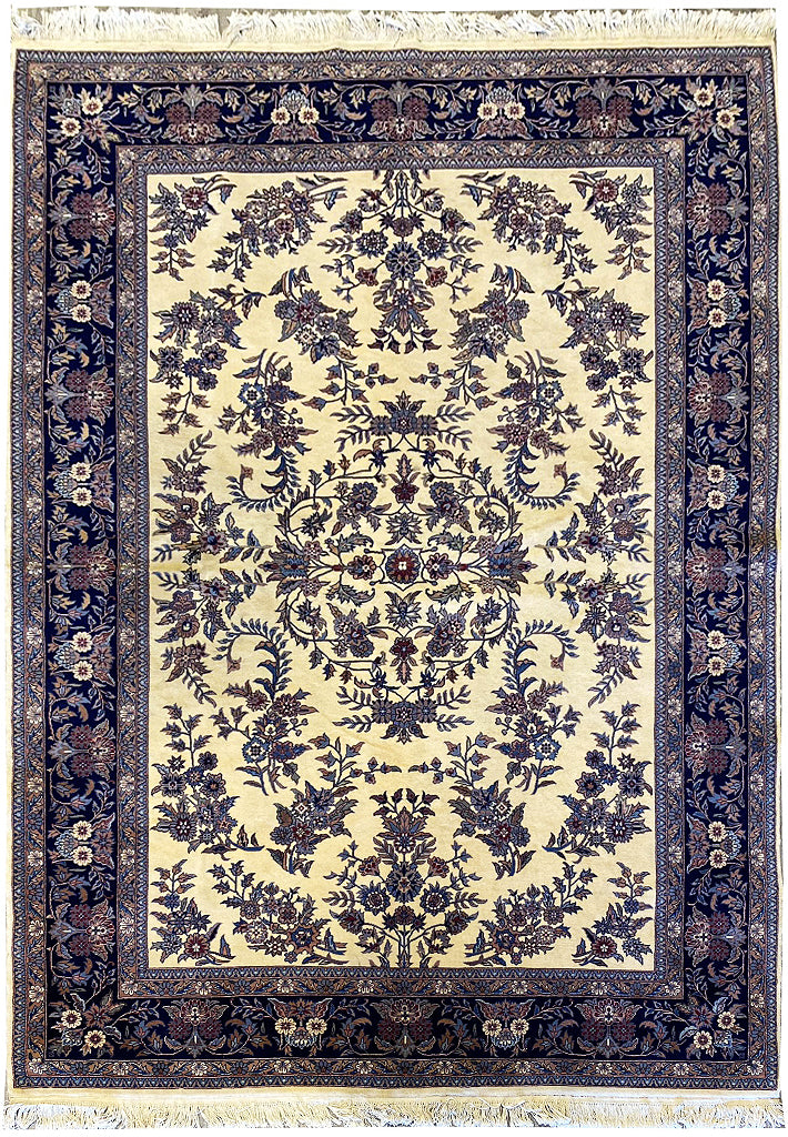 6 x 9.6 New Sarouk Rug Handmade Wool Ivory Blue #F-6594
