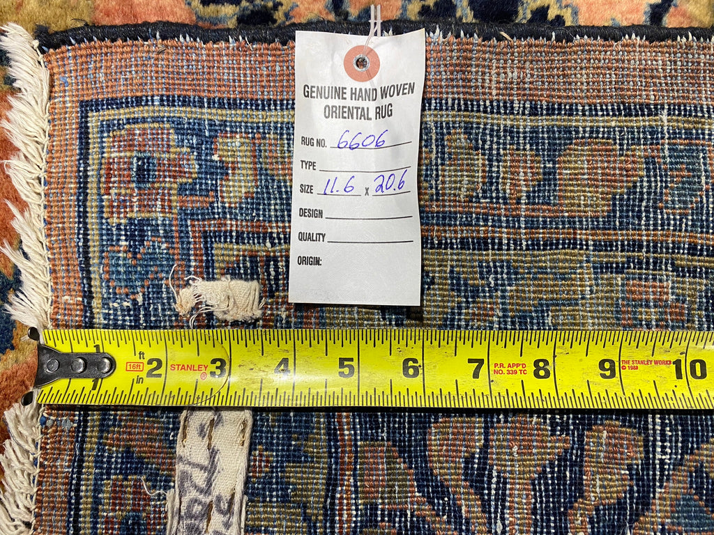 11.6 x 20.6 Authentic Antique Persian Sarouk Rug PEACHY 1930's #F-6606