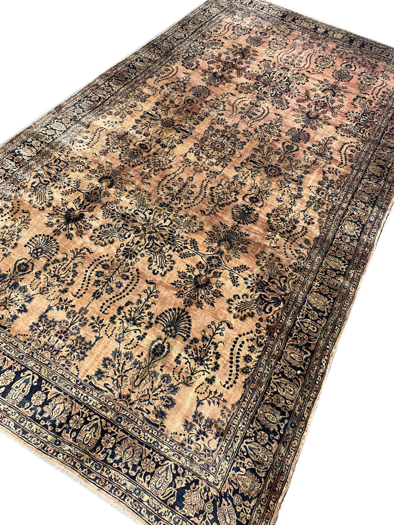11.6 x 20.6 Authentic Antique Persian Sarouk Rug PEACHY 1930's #F-6606