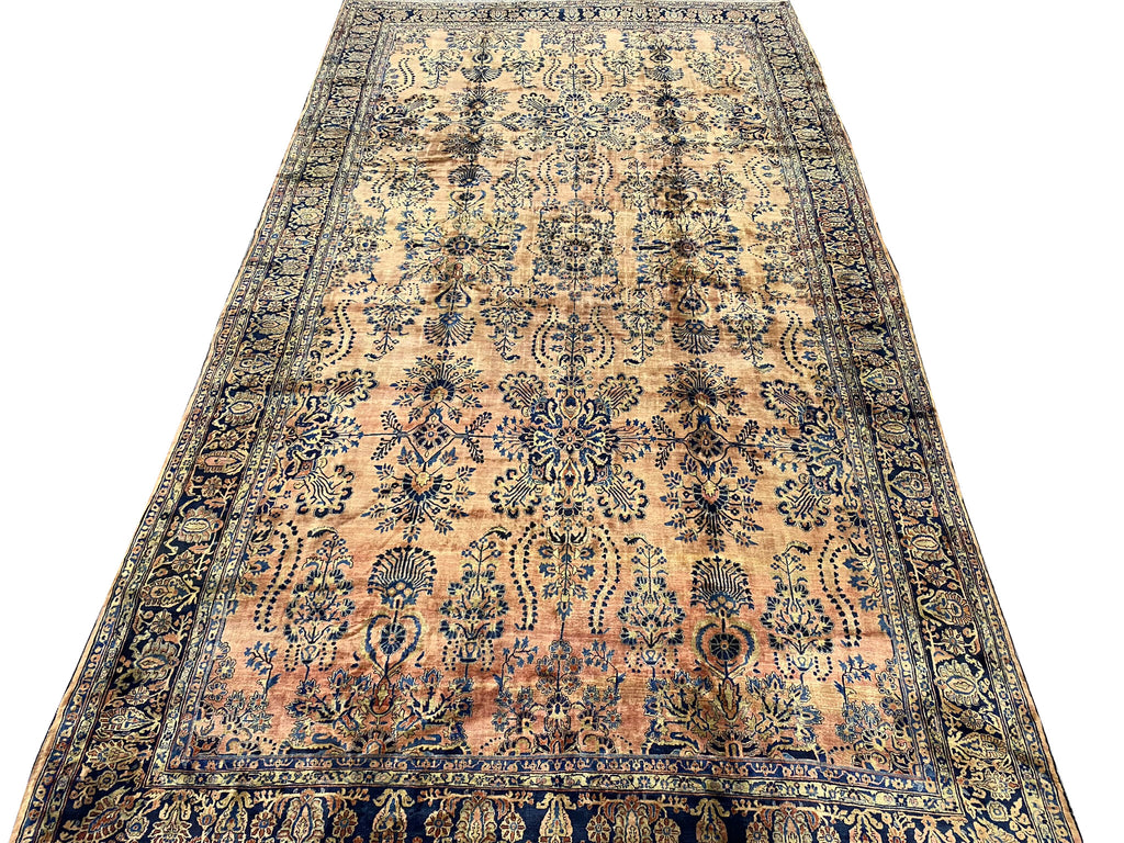 11.6 x 20.6 Authentic Antique Persian Sarouk Rug PEACHY 1930's #F-6606