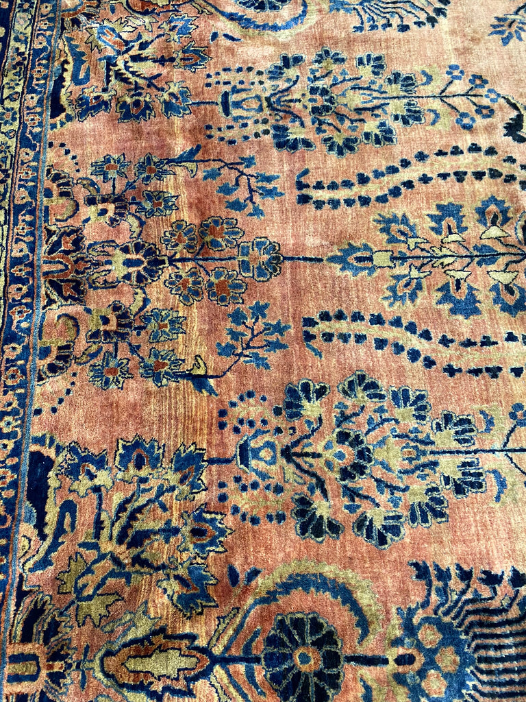 11.6 x 20.6 Authentic Antique Persian Sarouk Rug PEACHY 1930's #F-6606