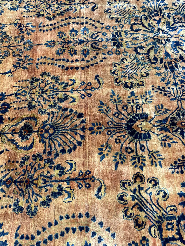 11.6 x 20.6 Authentic Antique Persian Sarouk Rug PEACHY 1930's #F-6606