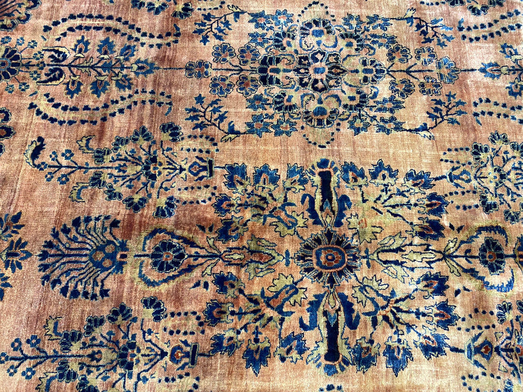 11.6 x 20.6 Authentic Antique Persian Sarouk Rug PEACHY 1930's #F-6606