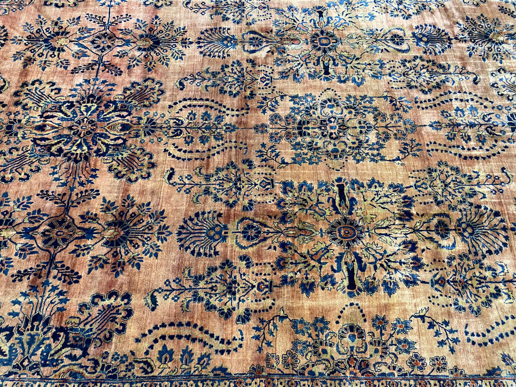 11.6 x 20.6 Authentic Antique Persian Sarouk Rug PEACHY 1930's #F-6606