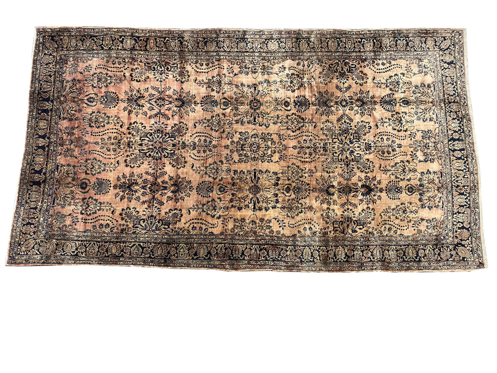 11.6 x 20.6 Authentic Antique Persian Sarouk Rug PEACHY 1930's #F-6606