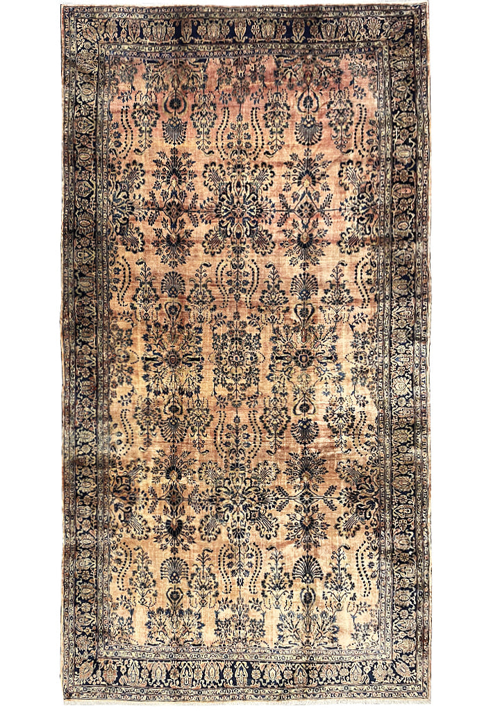 11.6 x 20.6 Authentic Antique Persian Sarouk Rug PEACHY 1930's #F-6606