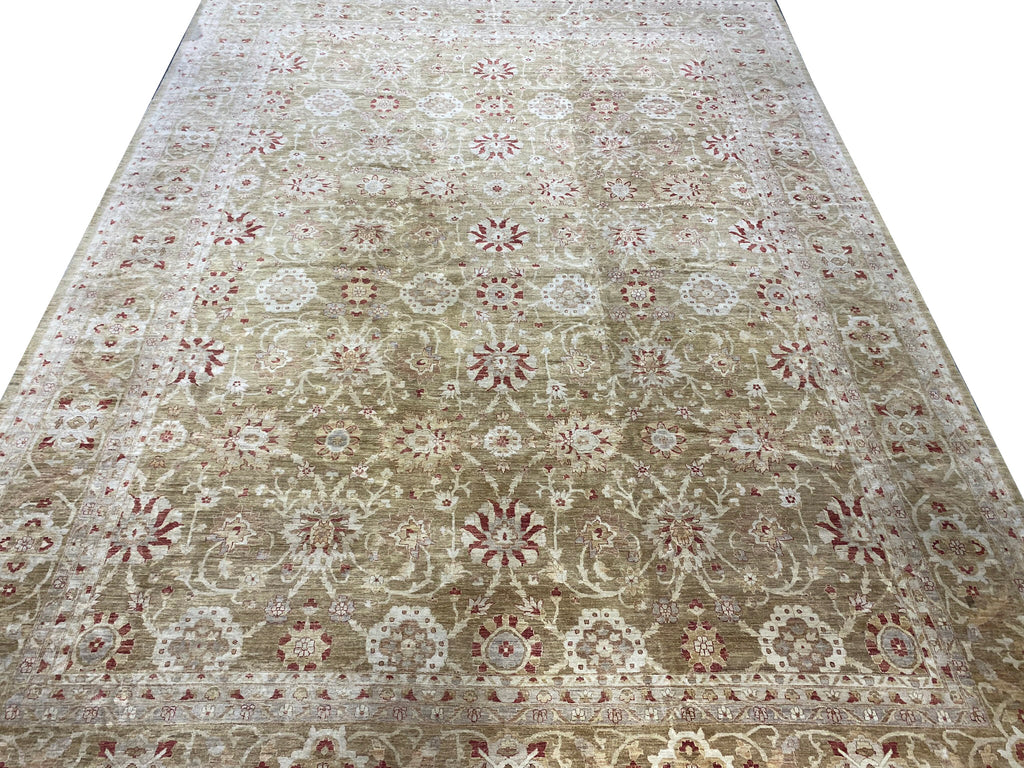 15.4 x 20.10 SAGE GREEN Natural Wool Handmade Transitional Ziglar Rug #F-6608