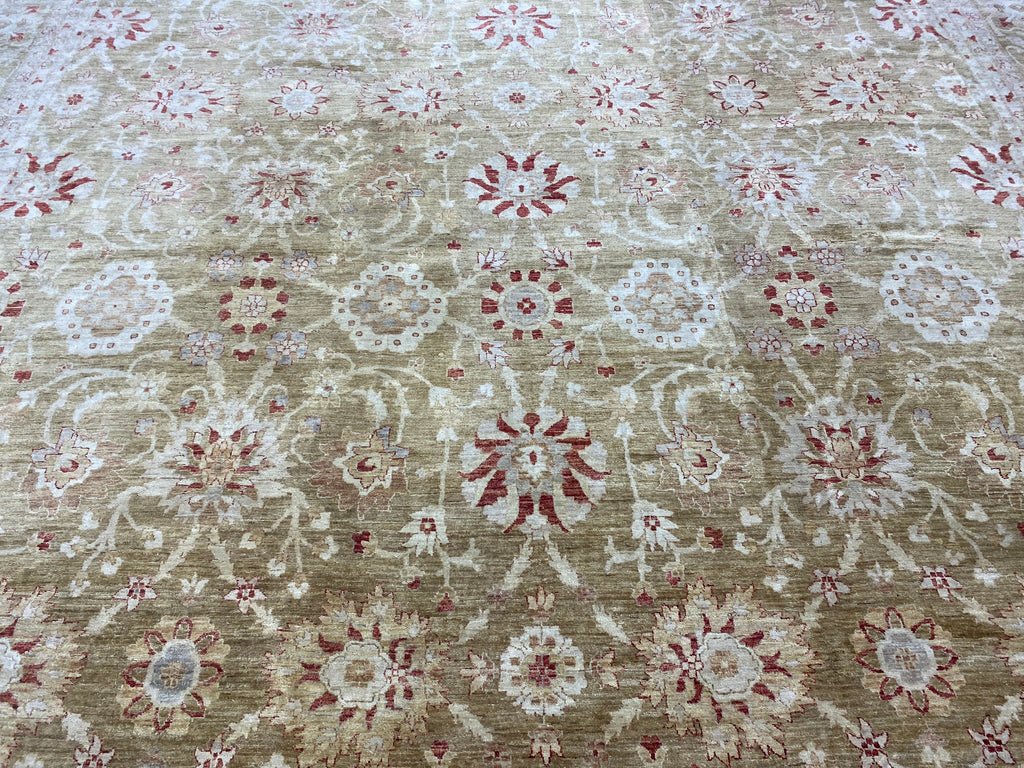 15.4 x 20.10 SAGE GREEN Natural Wool Handmade Transitional Ziglar Rug #F-6608