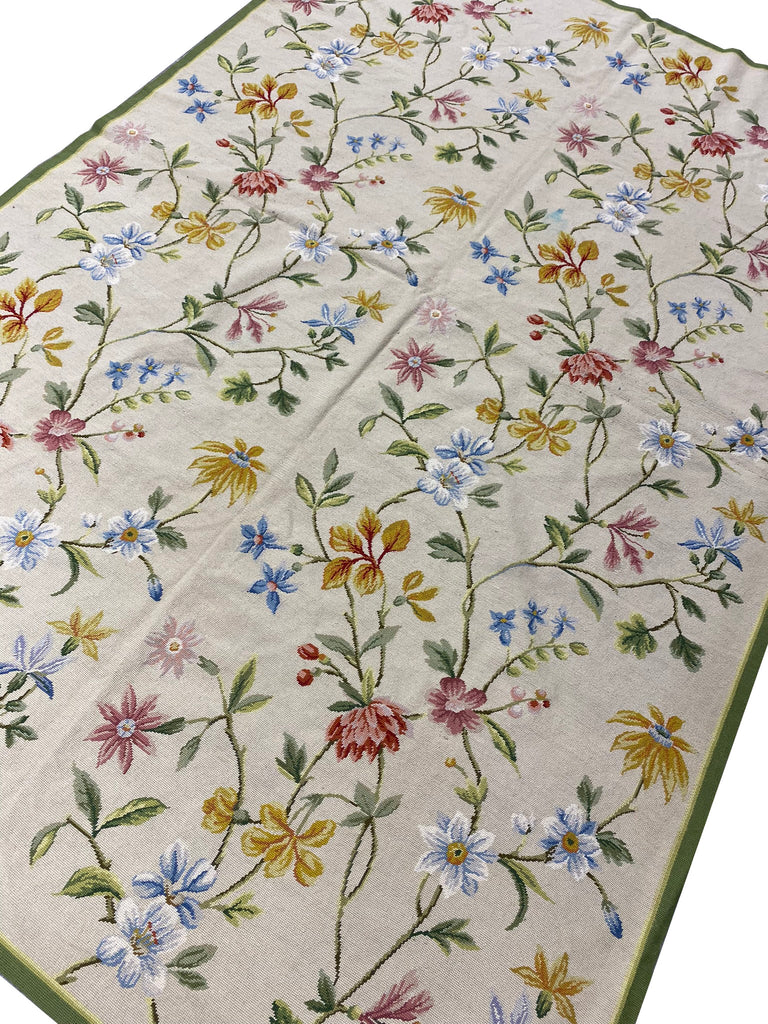 6 x 9 Needle Point Rug Handmade Wool Spring Floral #F-6615