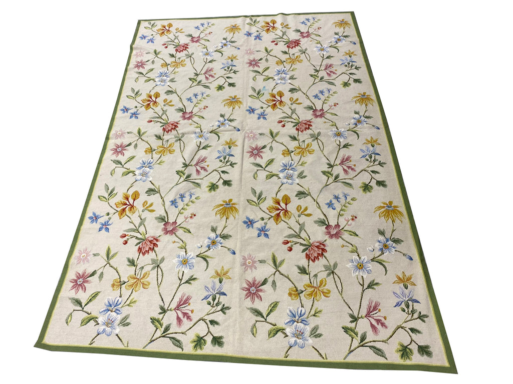 6 x 9 Needle Point Rug Handmade Wool Spring Floral #F-6615
