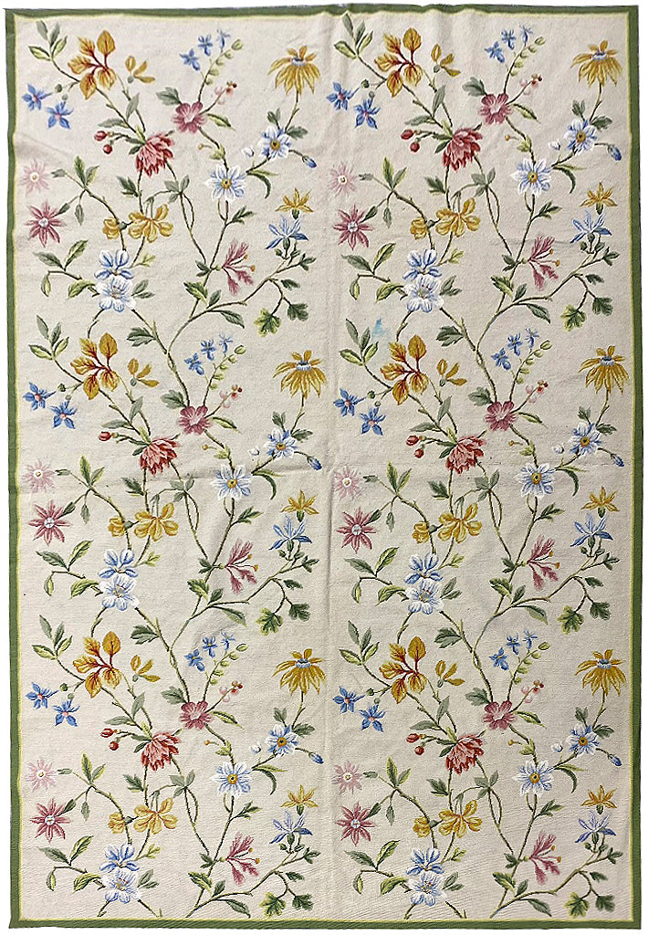 6 x 9 Needle Point Rug Handmade Wool Spring Floral #F-6615