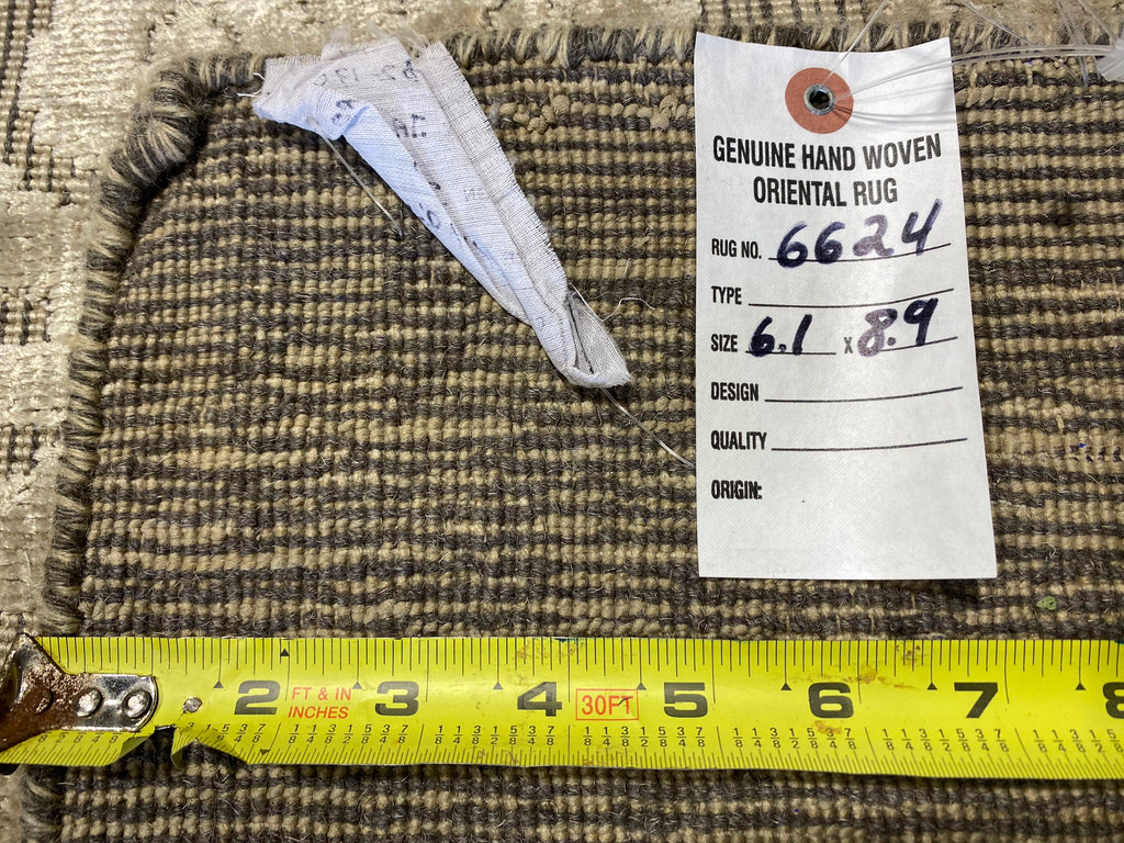 6.1 x 8.9 Handmade Contemporary Wool Rug LIGHT GRAY#F-6624