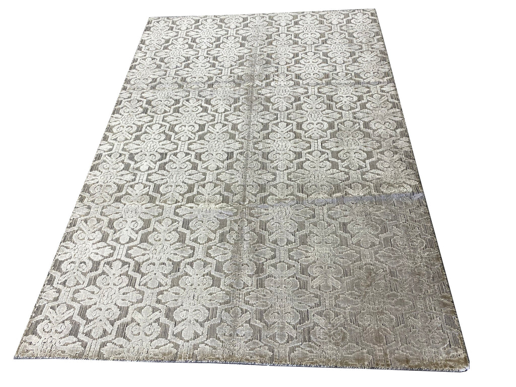 6.1 x 8.9 Handmade Contemporary Wool Rug LIGHT GRAY#F-6624