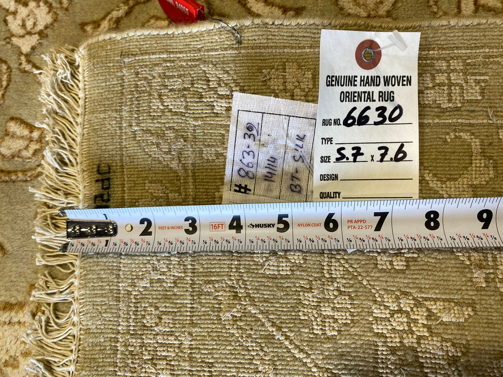 5.7 x 7.6 Fine Wool and Silk Transitional HNandmade Rug Contemporary #F-6630