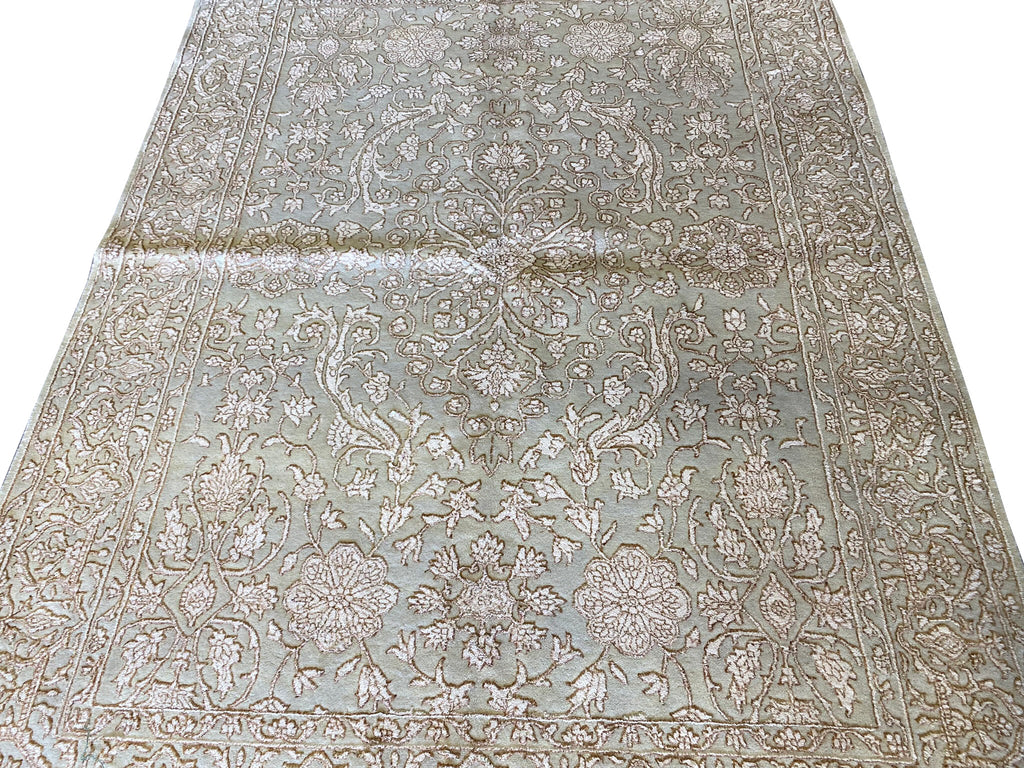 5.7 x 7.6 Fine Wool and Silk Transitional HNandmade Rug Contemporary #F-6630