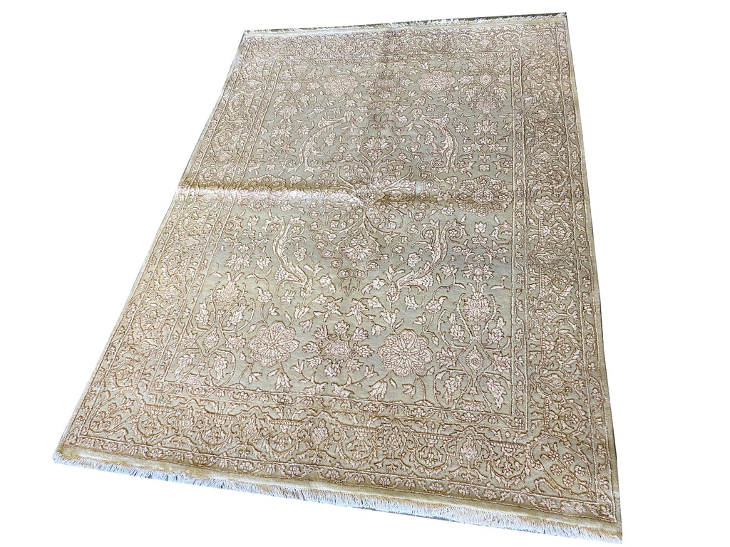 5.7 x 7.6 Fine Wool and Silk Transitional HNandmade Rug Contemporary #F-6630