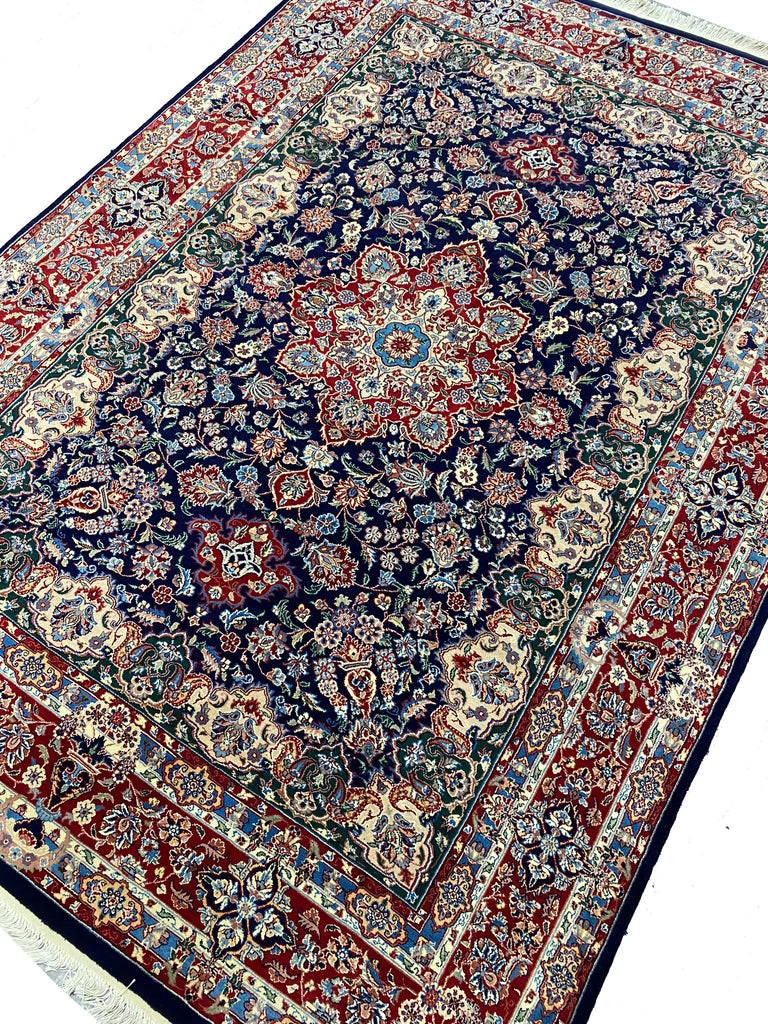 6 x 9 Fine Wool and Silk Sino Tabriz Rug Dark Blue 240 KPSI #F-6631