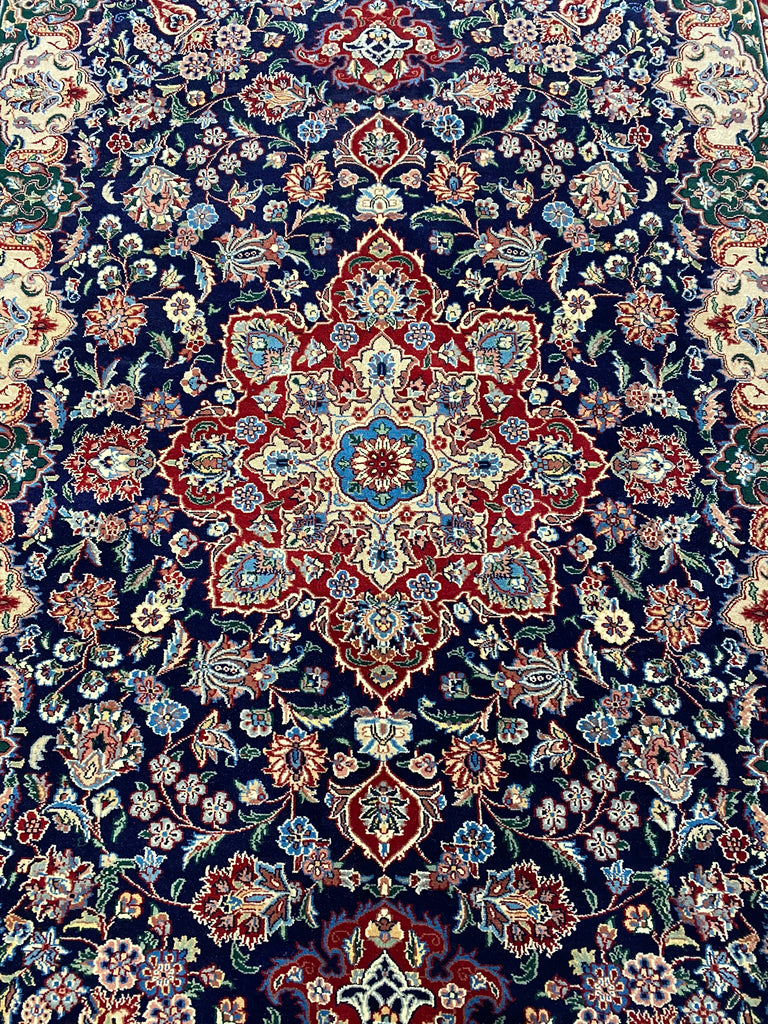 6 x 9 Fine Wool and Silk Sino Tabriz Rug Dark Blue 240 KPSI #F-6631