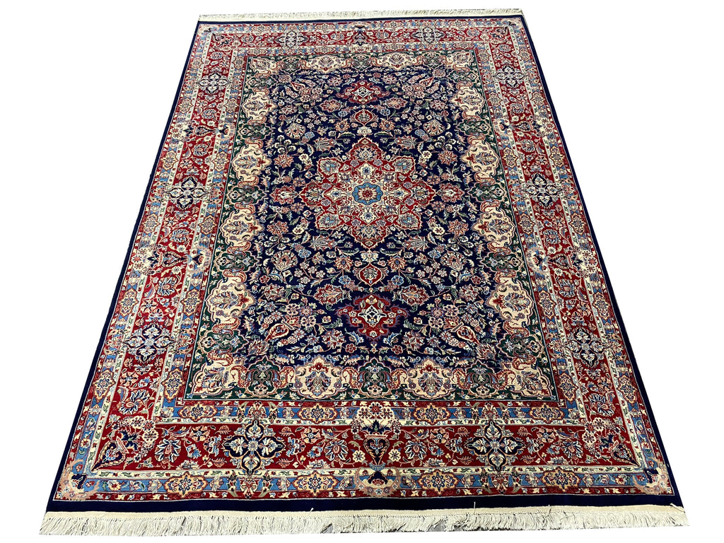 6 x 9 Fine Wool and Silk Sino Tabriz Rug Dark Blue 240 KPSI #F-6631