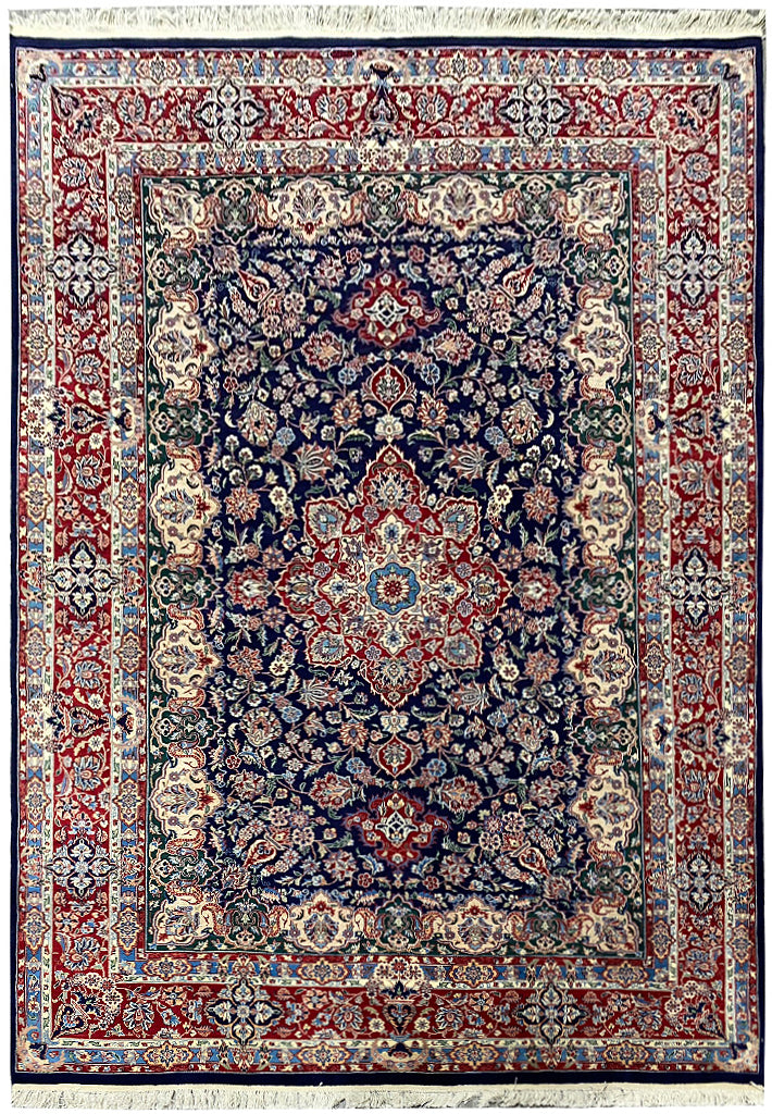 6 x 9 Fine Wool and Silk Sino Tabriz Rug Dark Blue 240 KPSI #F-6631