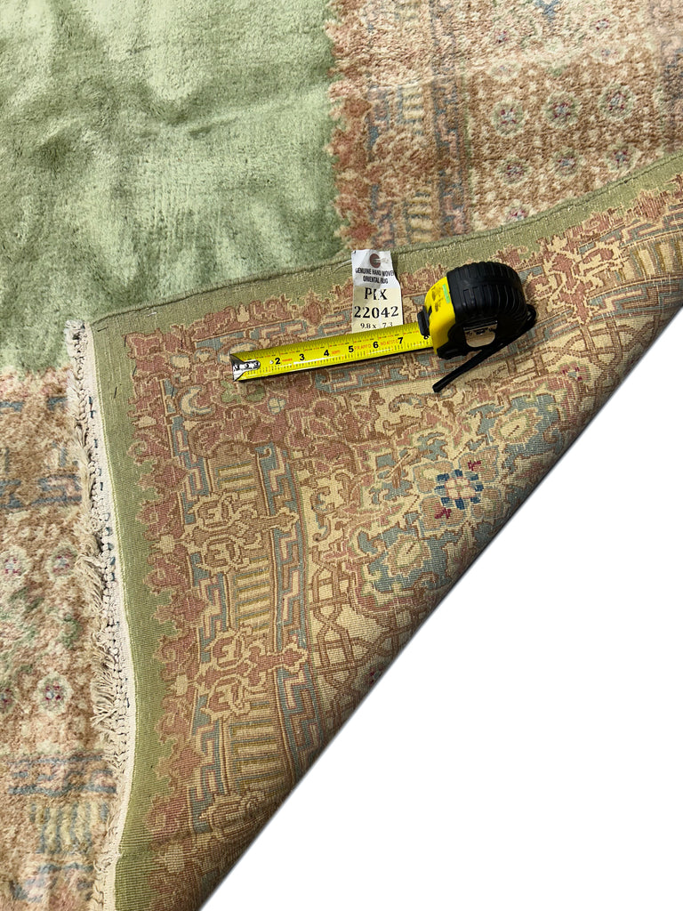 9.8 x 17.3 Sage Green Signed Persian Kerman Rug 22042