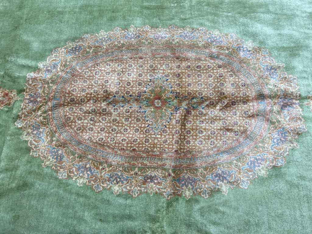 9.8 x 17.3 Sage Green Signed Persian Kerman Rug 22042