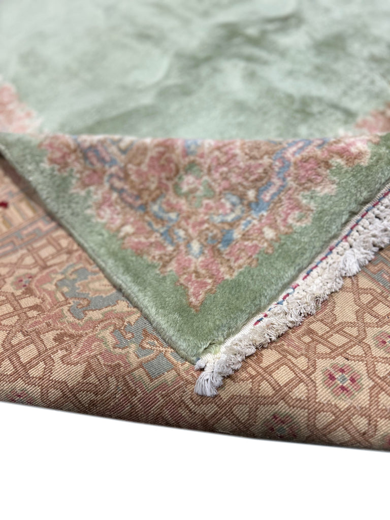 9.8 x 17.3 Sage Green Signed Persian Kerman Rug 22042