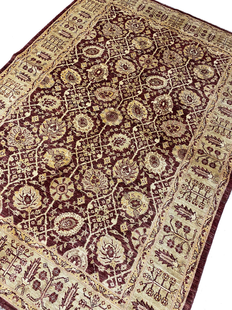 5.6 x 7.8 Quality Handmade Agra Rug BURGUNDY #PIX-6074