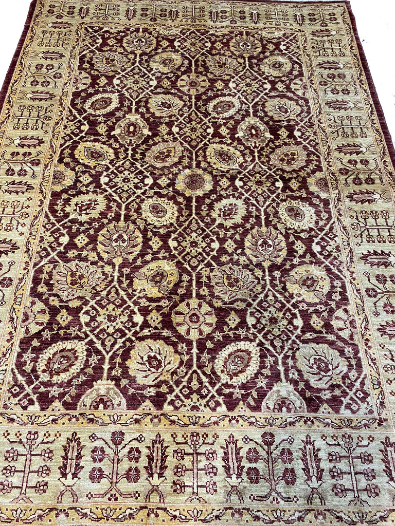 5.6 x 7.8 Quality Handmade Agra Rug BURGUNDY #PIX-6074