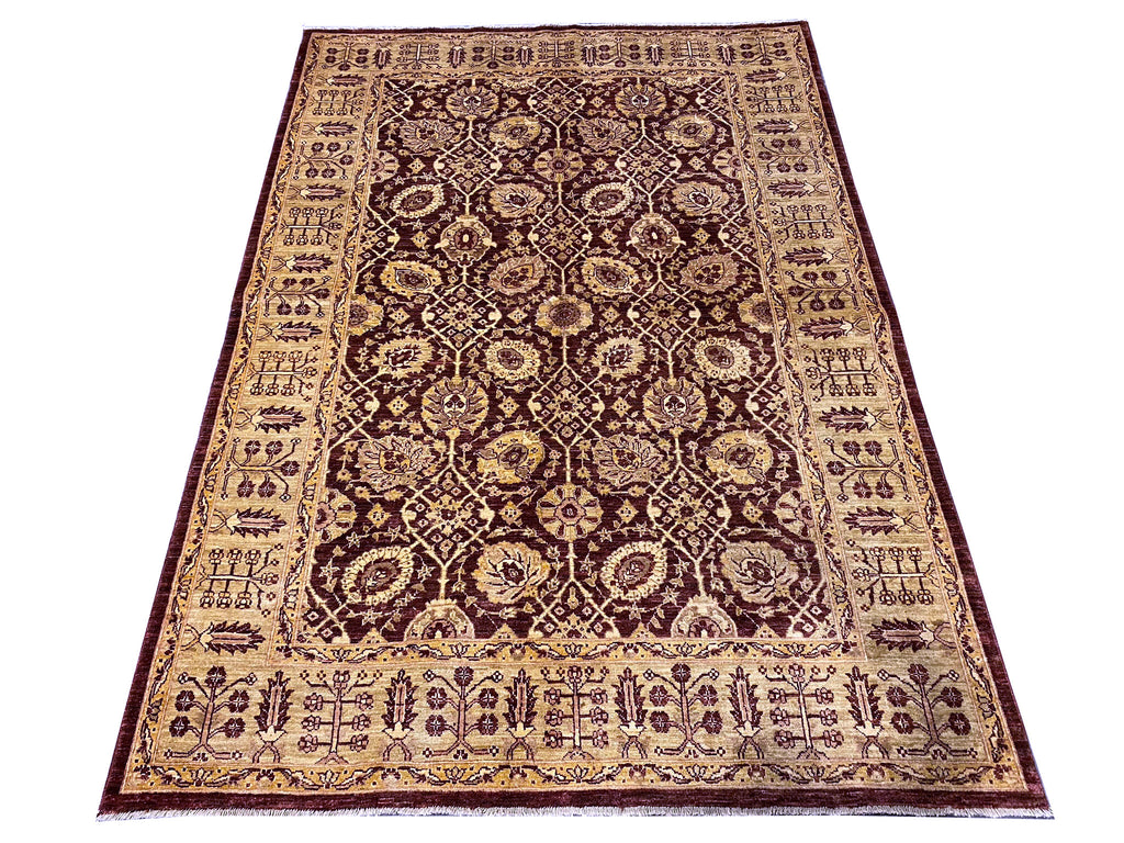 5.6 x 7.8 Quality Handmade Agra Rug BURGUNDY #PIX-6074