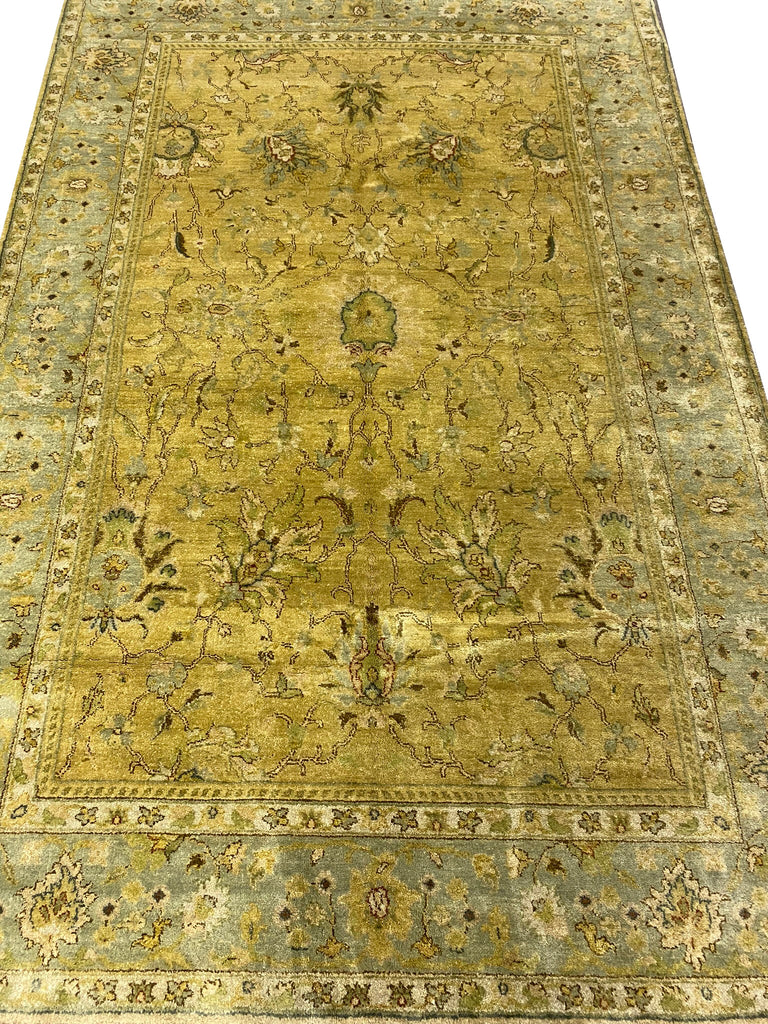 5.4 x 8.3 Quality Handmade Agra rug GREEN #PIX-17991