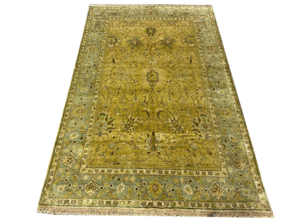 5.4 x 8.3 Quality Handmade Agra rug GREEN #PIX-17991