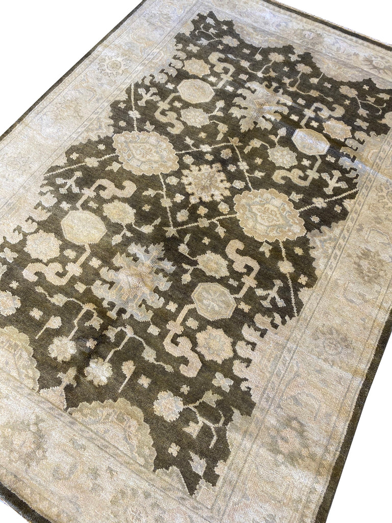 5.10 X 8.6  New Ziglar Chobi Peshawar Rug DARK CHARCOAL GREEN  #PIX-26348