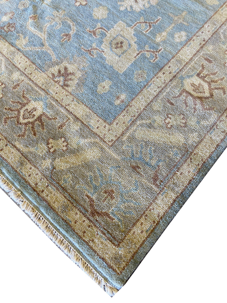 6.1 x 9.0 New Oushak Rug Handmade Soft Wool Light Blue #F-6633