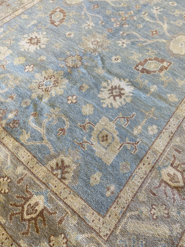 6.1 x 9.0 New Oushak Rug Handmade Soft Wool Light Blue #F-6633