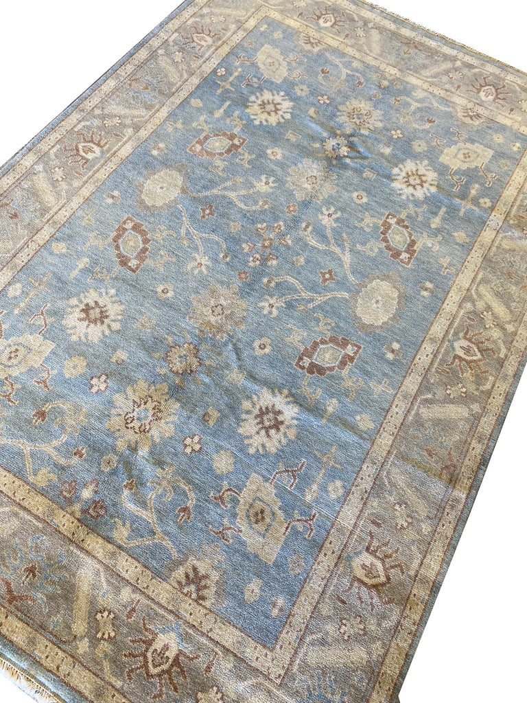 6.1 x 9.0 New Oushak Rug Handmade Soft Wool Light Blue #F-6633