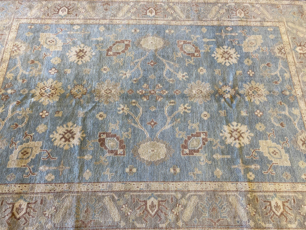6.1 x 9.0 New Oushak Rug Handmade Soft Wool Light Blue #F-6633
