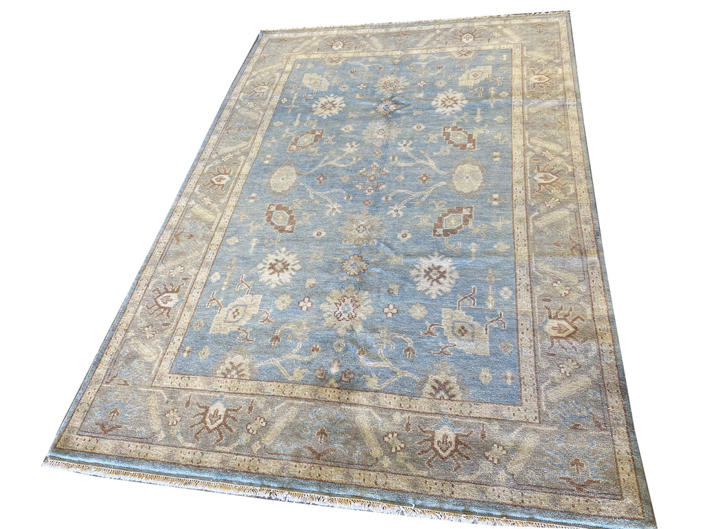 6.1 x 9.0 New Oushak Rug Handmade Soft Wool Light Blue #F-6633