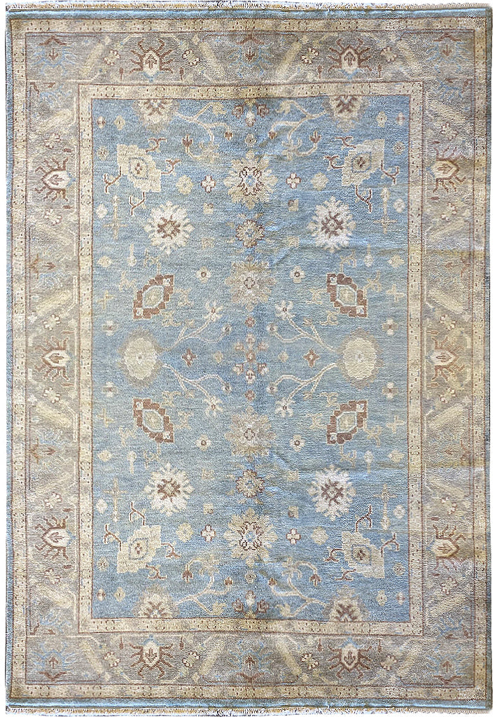 6.1 x 9.0 New Oushak Rug Handmade Soft Wool Light Blue #F-6633