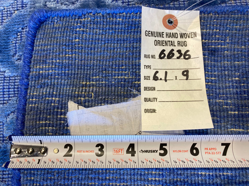 6.1 x 9.0 ROYAL BLUE Contemporary Handmade Rug Bamboo Silk #F-6636