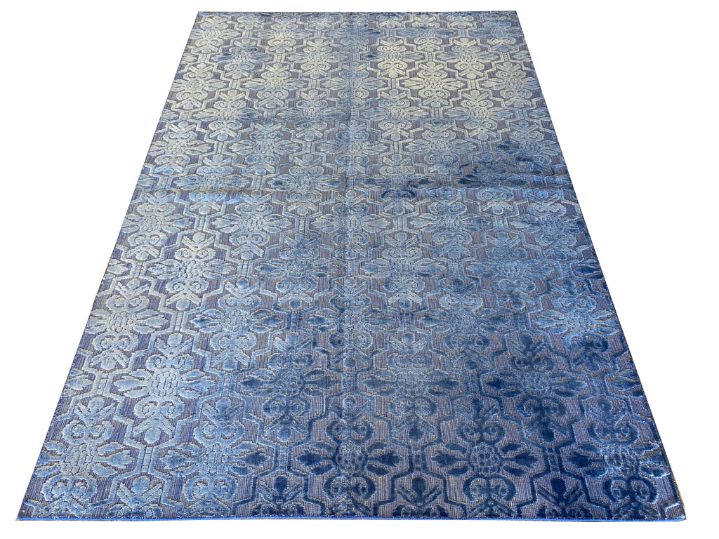 6.1 x 9.0 ROYAL BLUE Contemporary Handmade Rug Bamboo Silk #F-6636