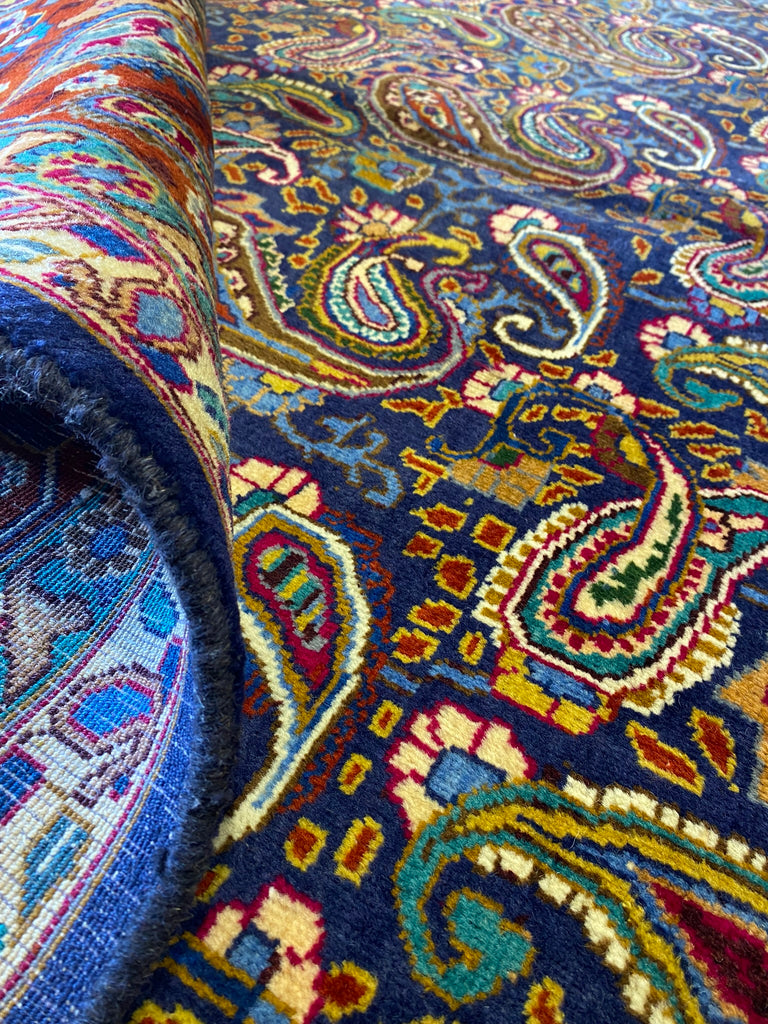 9.7 x 12.3 Semi- Antique Persian Khorasan Rug Paisley Navy Blue #F-6640