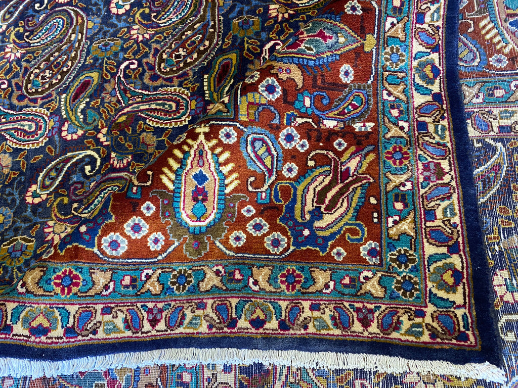 9.7 x 12.3 Semi- Antique Persian Khorasan Rug Paisley Navy Blue #F-6640